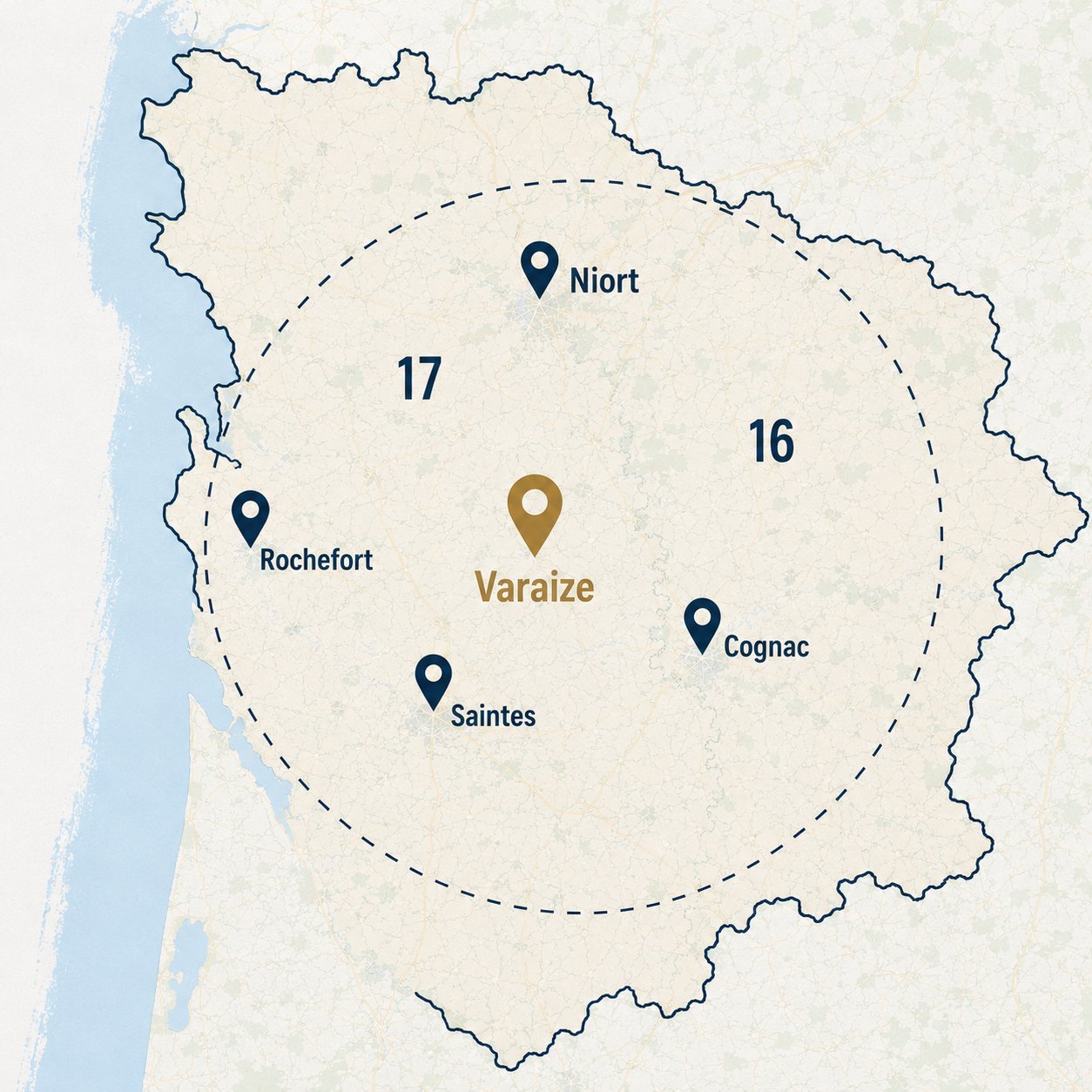 Carte des départements 16 et 17